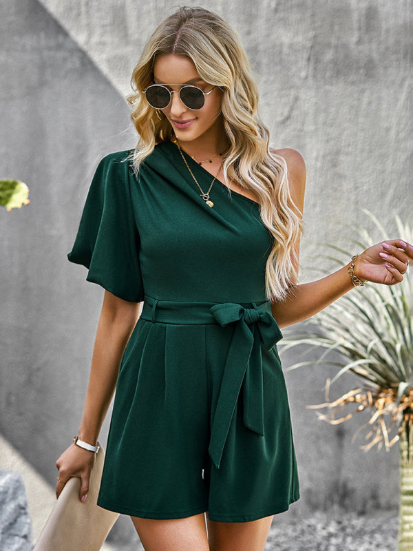 Elegante, einfarbige One-Shoulder-Jumpsuits für Damen 
