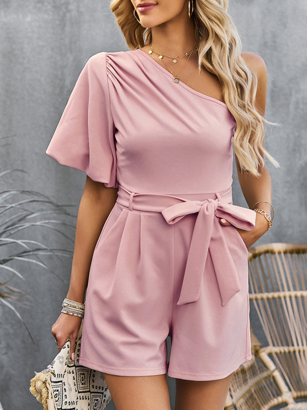 Elegante, einfarbige One-Shoulder-Jumpsuits für Damen 
