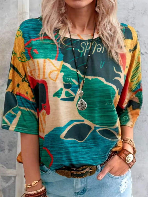 Nouveau t-shirt à manches courtes pour femme, style été européen et américain, avec dégradé de couleurs contrastées. 