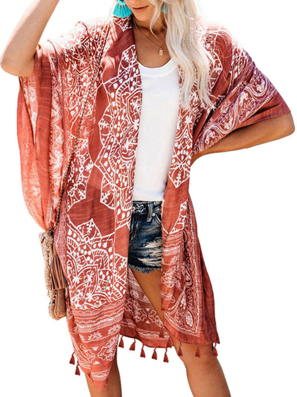 Bohemian Print Tassel Swimwear Cover-Up – side view