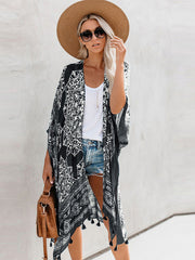 Bohemian Print Tassel Swimwear Cover-Up – front view