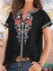 T-shirt à manches courtes pour femme, imprimé ethnique 