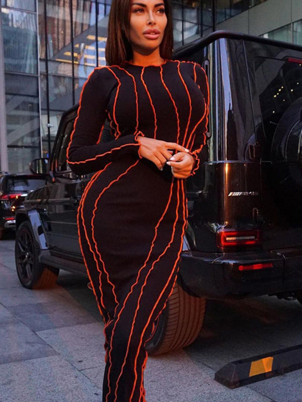 Elegantes, figurbetontes Midikleid mit langen Ärmeln 