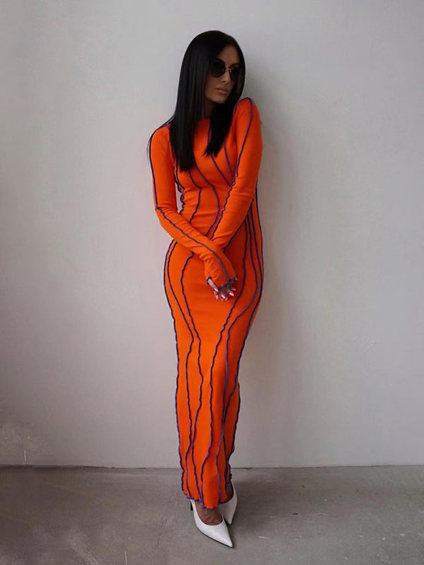 Robe midi moulante chic à manches longues 