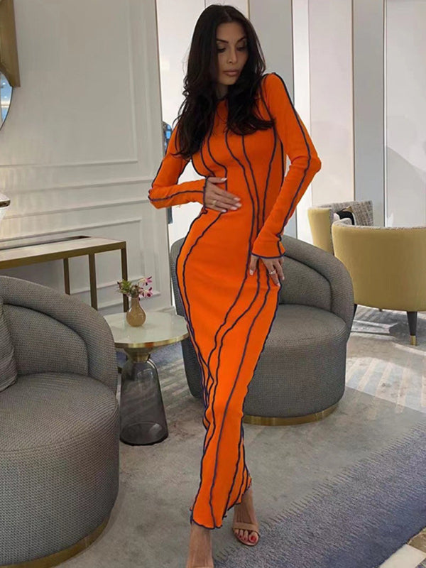 Elegantes, figurbetontes Midikleid mit langen Ärmeln 