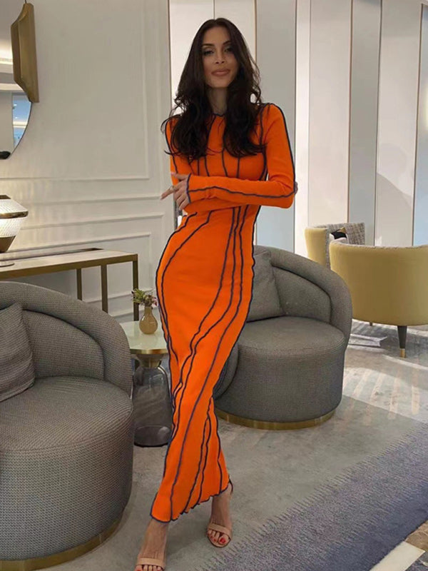 Robe midi moulante chic à manches longues 