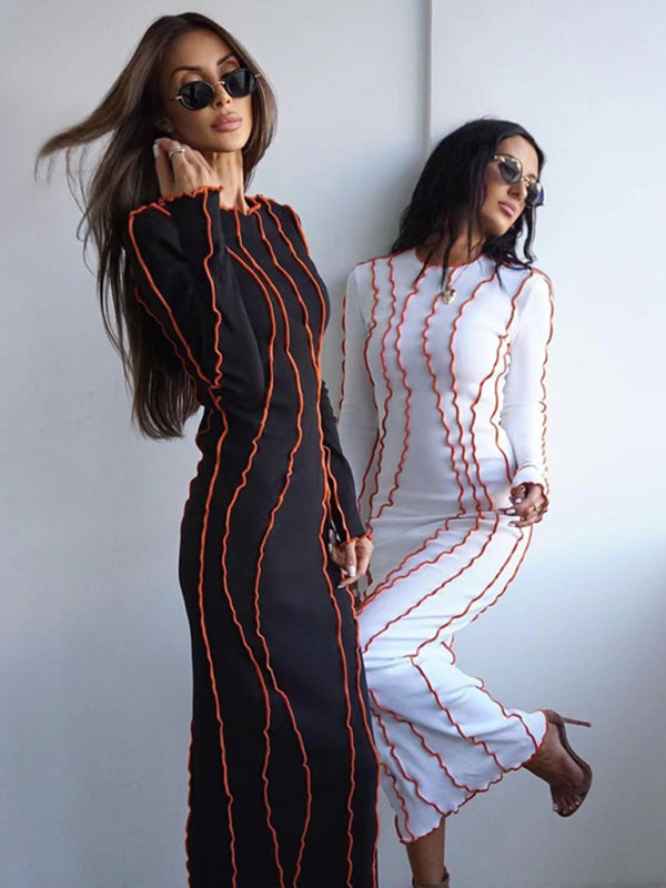 Elegantes, figurbetontes Midikleid mit langen Ärmeln 
