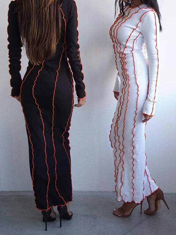 Robe midi moulante chic à manches longues 