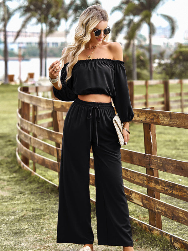 Women's casual sexy tube top top wide-leg trousers two-piece set - Closther