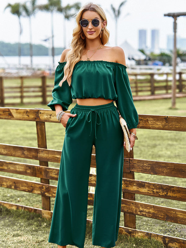 Women's casual sexy tube top top wide-leg trousers two-piece set - Closther