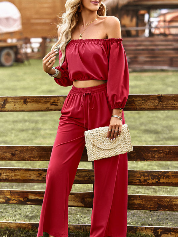 Women's casual sexy tube top top wide-leg trousers two-piece set - Closther