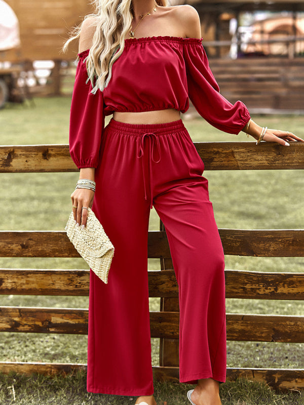 Women's casual sexy tube top top wide-leg trousers two-piece set - Closther