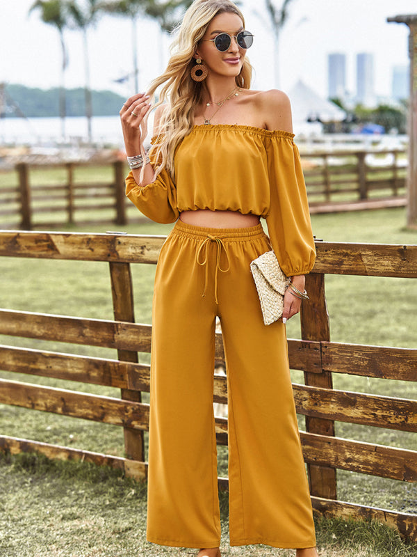 Women's casual sexy tube top top wide-leg trousers two-piece set - Closther