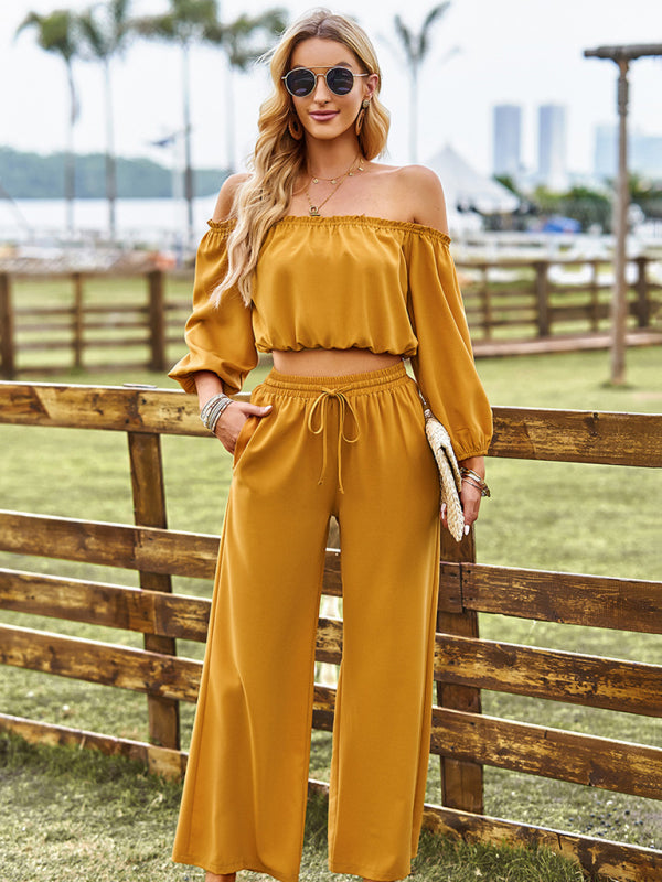 Women's casual sexy tube top top wide-leg trousers two-piece set - Closther