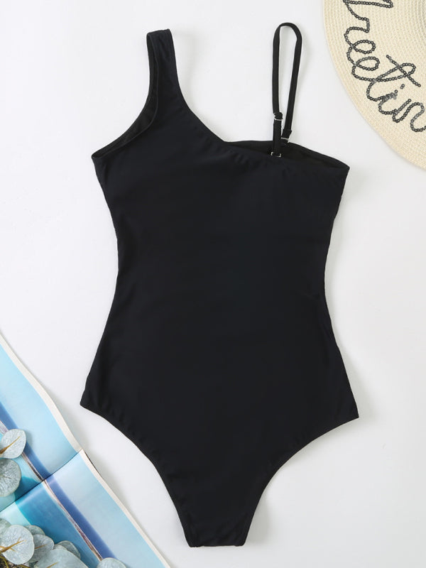 Bikini mit schrägen Schultern, einteiliger Badeanzug aus Gaze mit Einsätzen 
