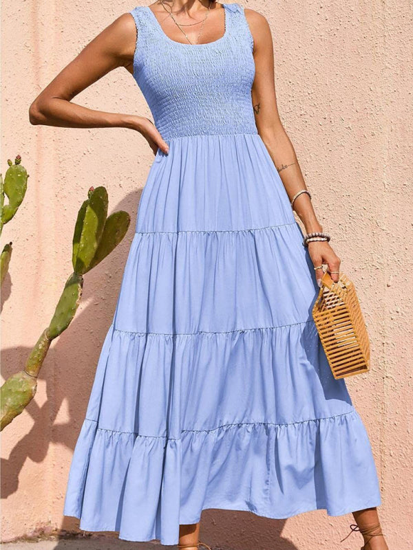Ärmelloses, einfarbiges Swingkleid mit Falteneinsatz für Damen 