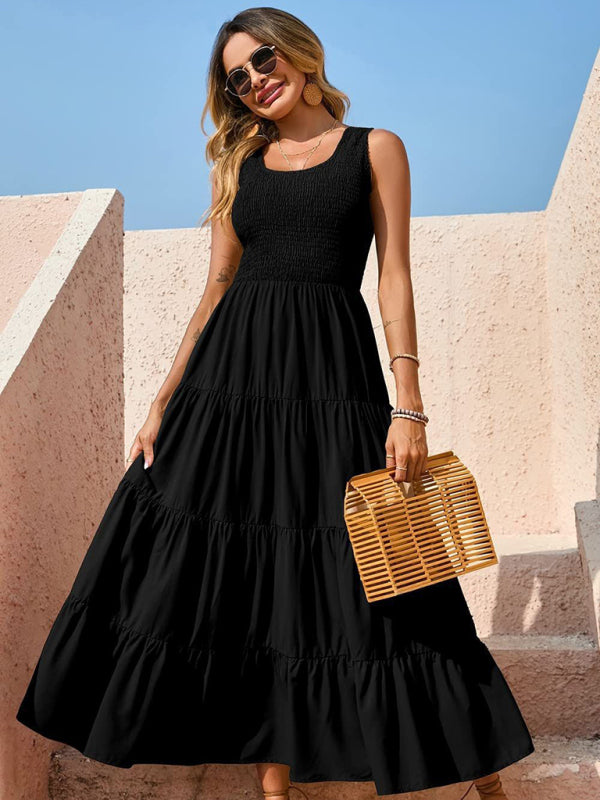 Ärmelloses, einfarbiges Swingkleid mit Falteneinsatz für Damen 
