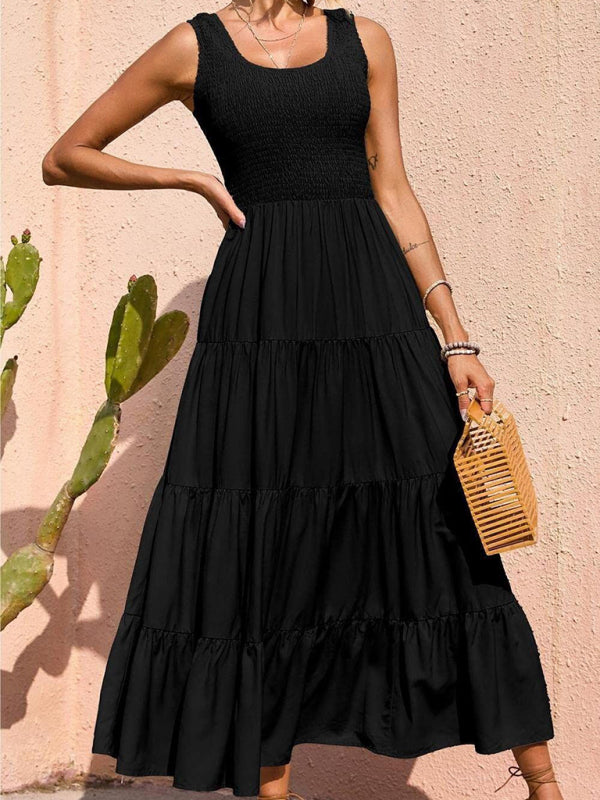 Ärmelloses, einfarbiges Swingkleid mit Falteneinsatz für Damen 