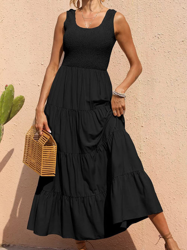 Ärmelloses, einfarbiges Swingkleid mit Falteneinsatz für Damen 