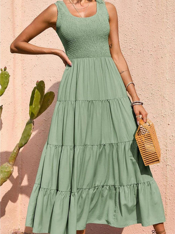 Ärmelloses, einfarbiges Swingkleid mit Falteneinsatz für Damen 