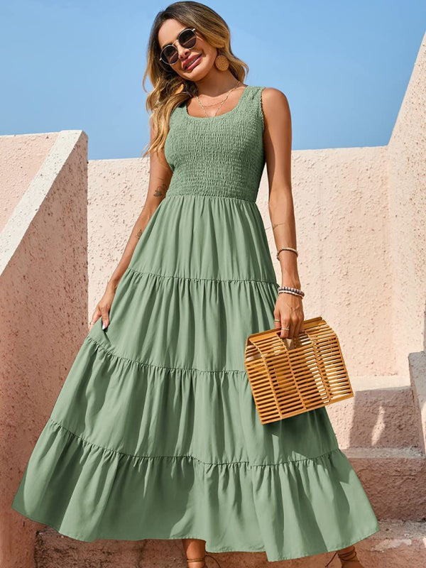 Ärmelloses, einfarbiges Swingkleid mit Falteneinsatz für Damen 