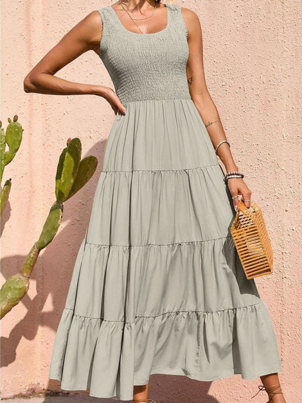 Ärmelloses, einfarbiges Swingkleid mit Falteneinsatz für Damen 