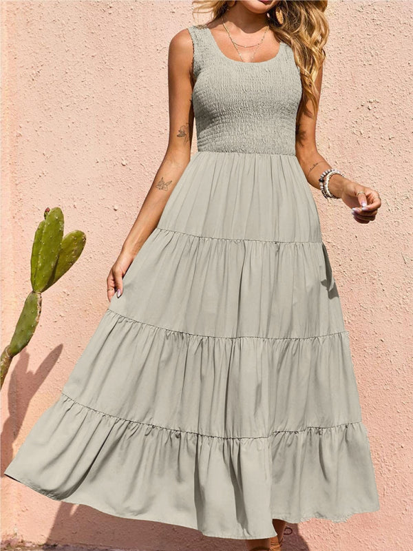 Ärmelloses, einfarbiges Swingkleid mit Falteneinsatz für Damen 
