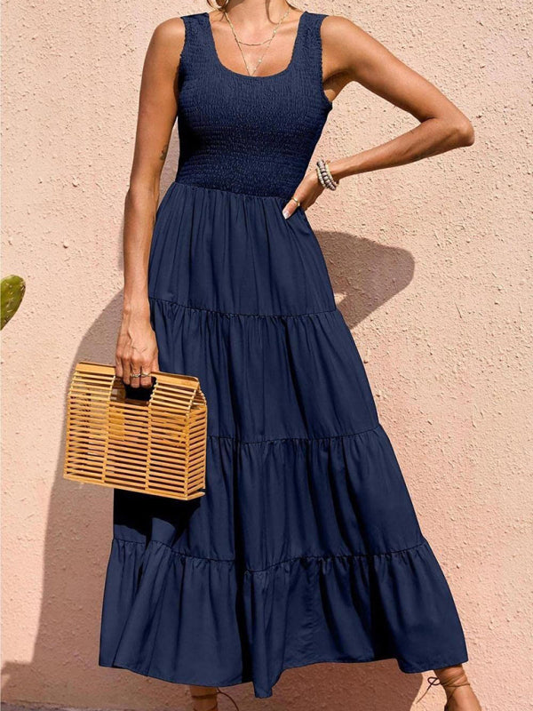 Ärmelloses, einfarbiges Swingkleid mit Falteneinsatz für Damen 