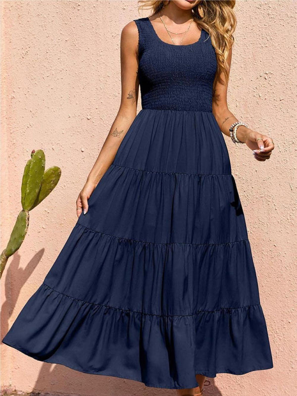 Ärmelloses, einfarbiges Swingkleid mit Falteneinsatz für Damen 
