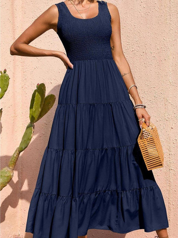 Ärmelloses, einfarbiges Swingkleid mit Falteneinsatz für Damen 
