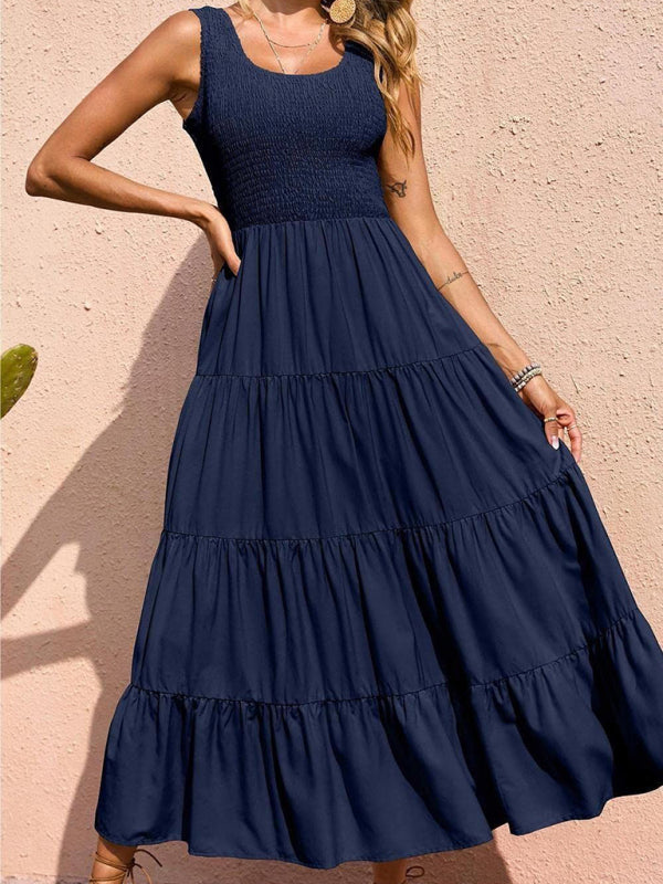 Ärmelloses, einfarbiges Swingkleid mit Falteneinsatz für Damen 