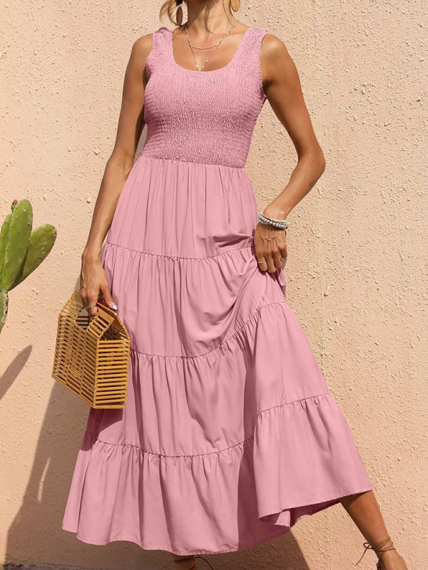 Ärmelloses, einfarbiges Swingkleid mit Falteneinsatz für Damen 