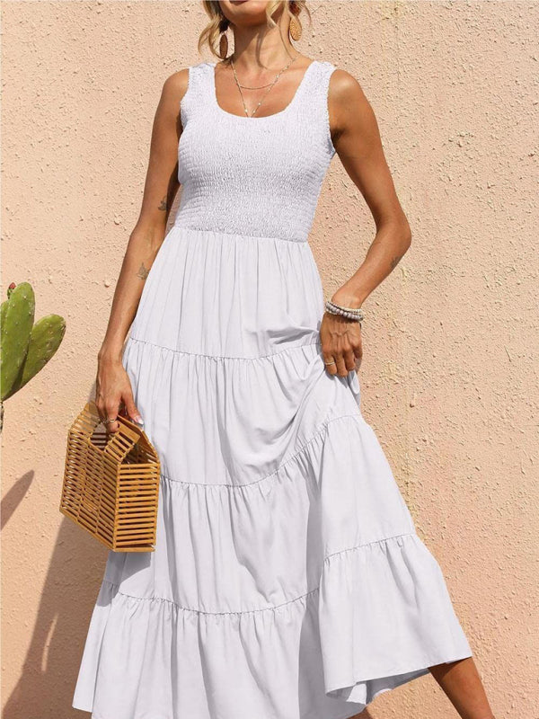 Ärmelloses, einfarbiges Swingkleid mit Falteneinsatz für Damen 