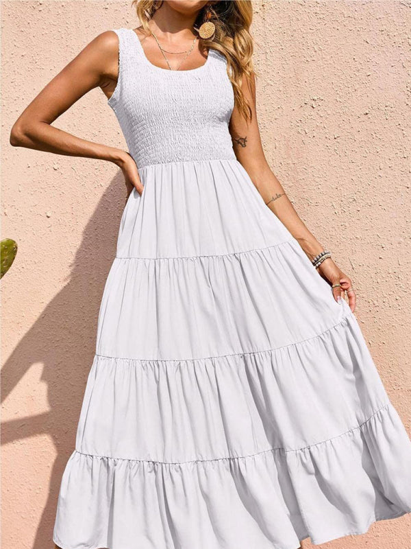 Ärmelloses, einfarbiges Swingkleid mit Falteneinsatz für Damen 