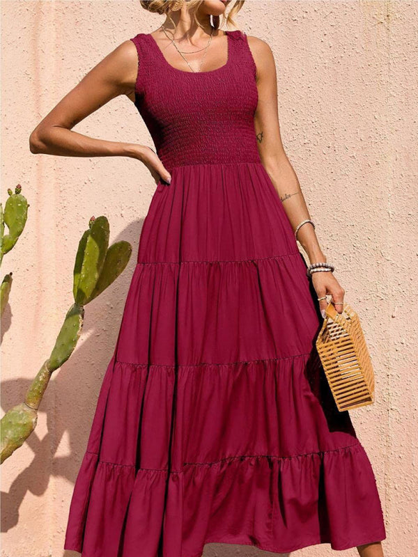 Ärmelloses, einfarbiges Swingkleid mit Falteneinsatz für Damen 