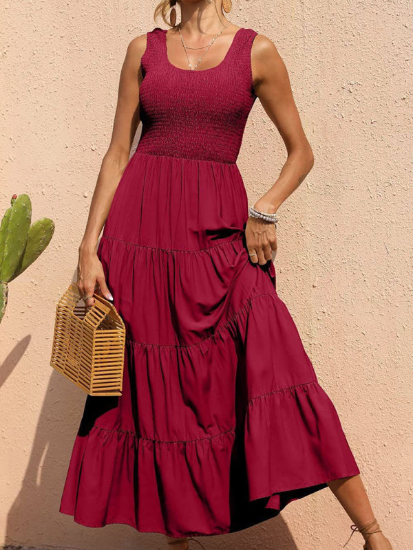 Ärmelloses, einfarbiges Swingkleid mit Falteneinsatz für Damen 