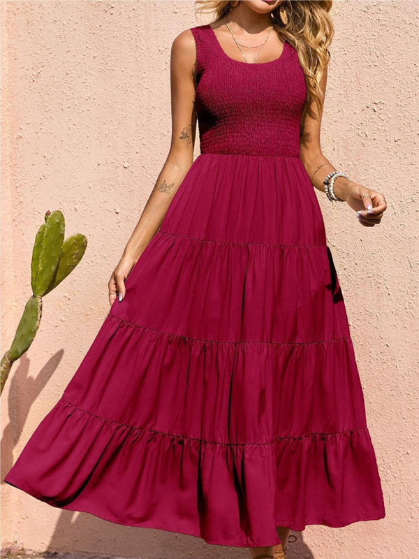 Ärmelloses, einfarbiges Swingkleid mit Falteneinsatz für Damen 