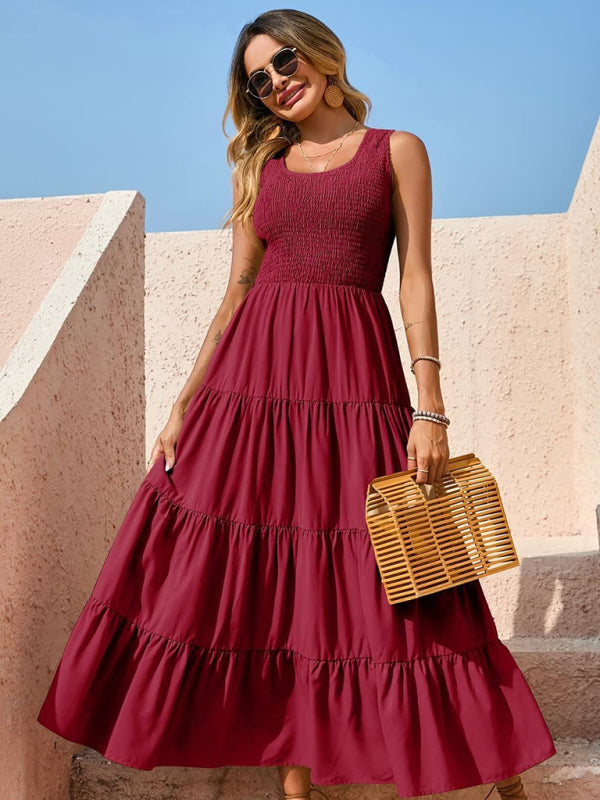 Ärmelloses, einfarbiges Swingkleid mit Falteneinsatz für Damen 