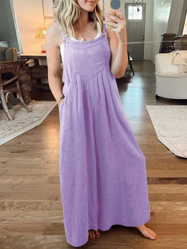 Damen-Latzhose aus Baumwolle und Leinen, locker geschnitten, lässig, vielseitig kombinierbar, einteilig, weites Bein 