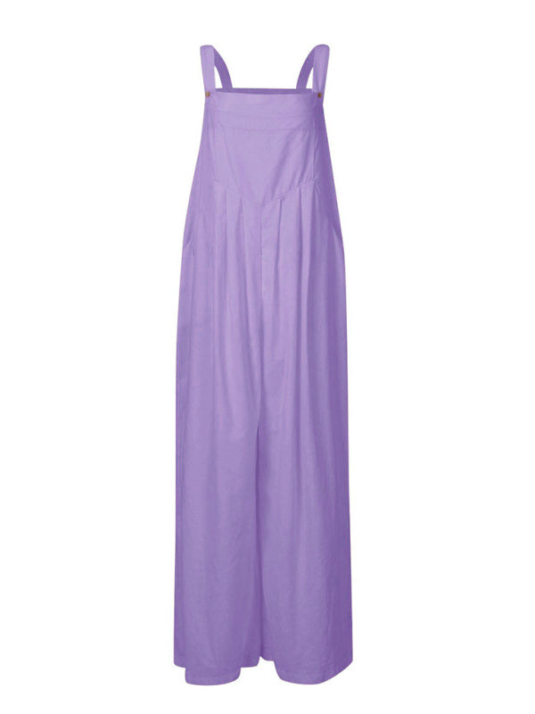 Salopette ample et décontractée en coton et lin pour femme, à jambes larges, facile à assortir. 