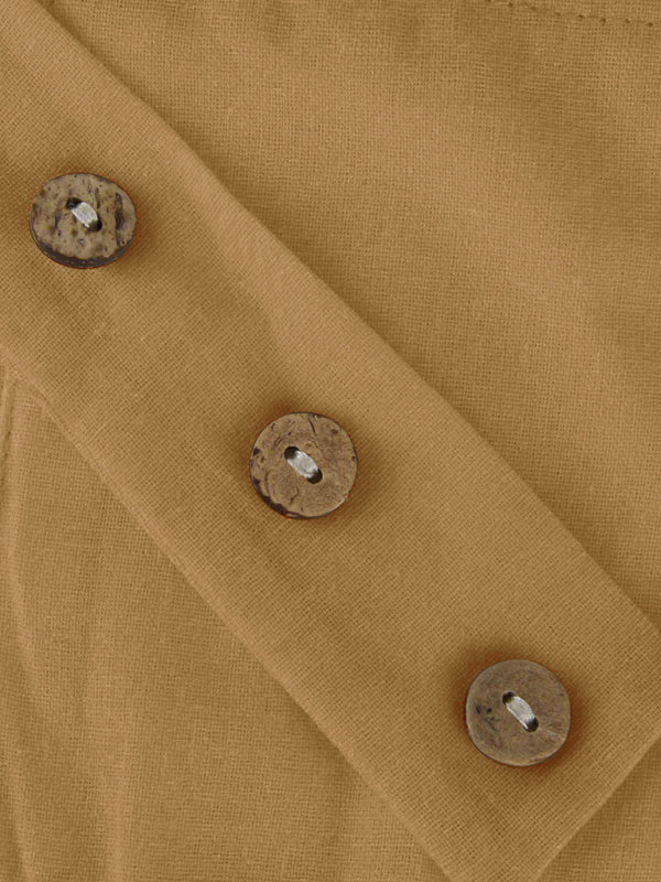 Salopette ample et décontractée en coton et lin pour femme, à jambes larges, facile à assortir. 