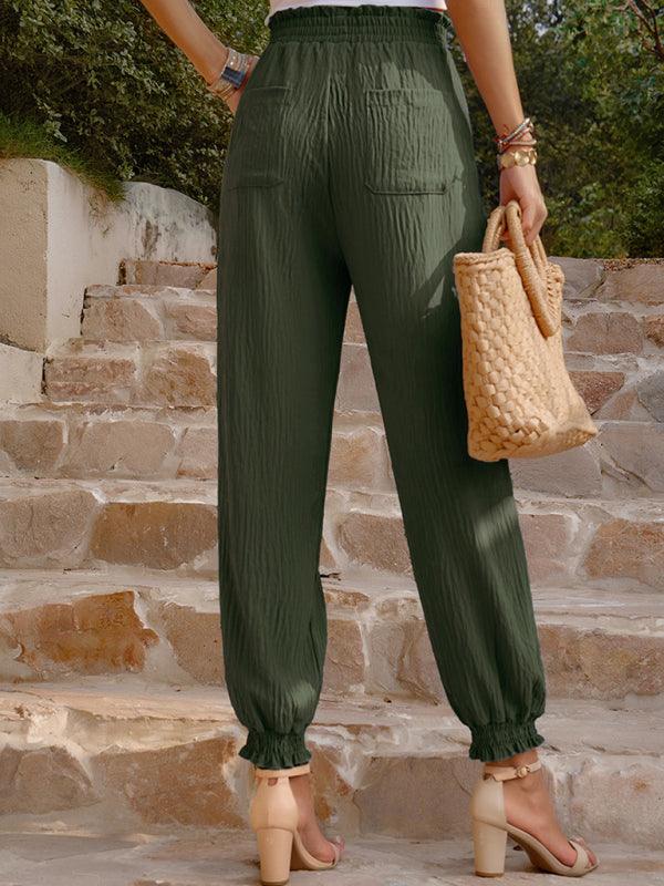 Women's Woven Solid Color Casual High Waisted Pants - Closther