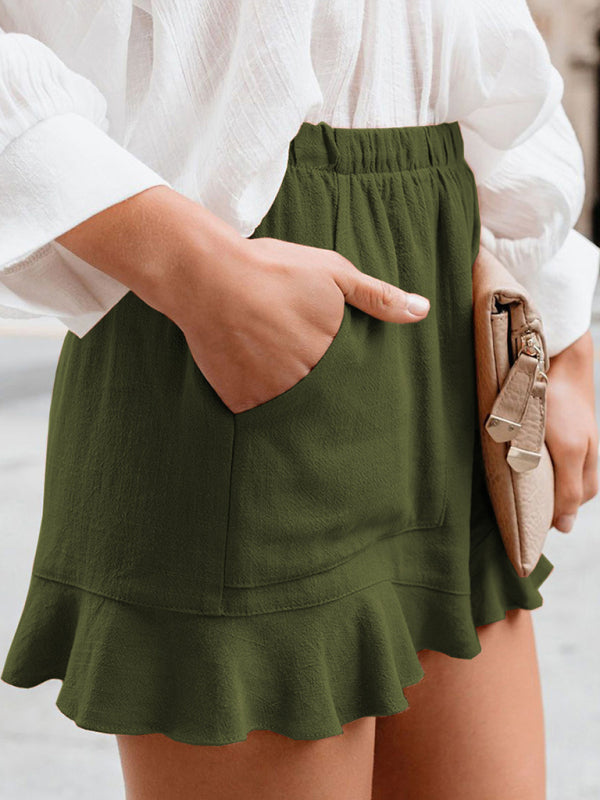 Lässige, gewebte Damen-Shorts mit hohem Bund, lockerer, gerader Passform 