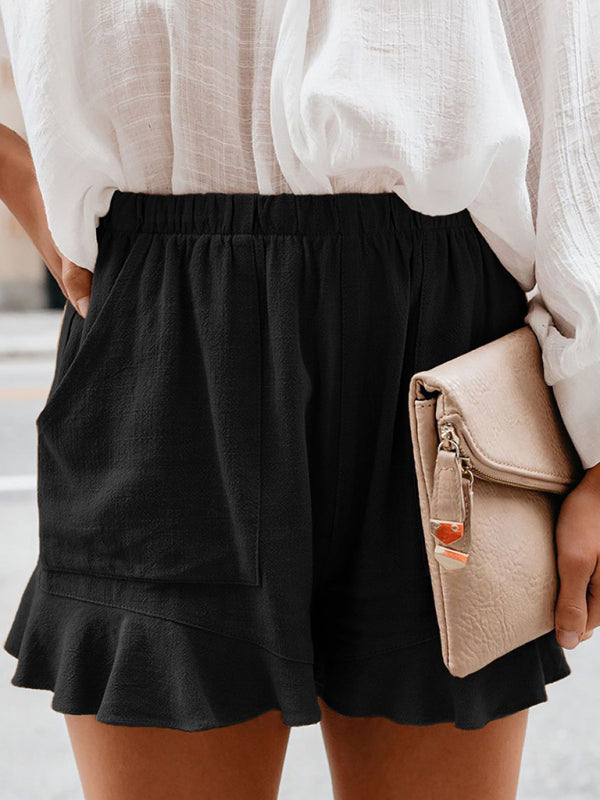 Lässige, gewebte Damen-Shorts mit hohem Bund, lockerer, gerader Passform 
