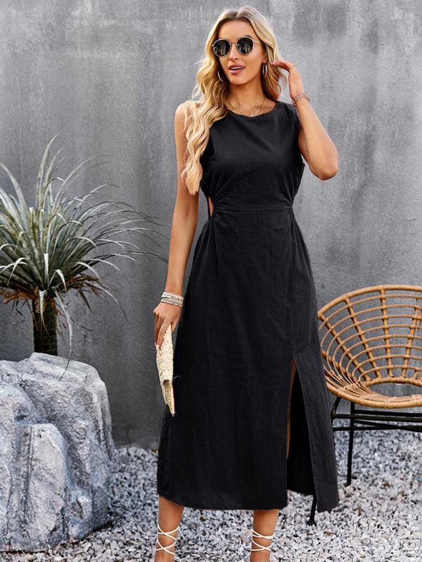 Summer Temperament Waistless Long Sleeveless Sundress - Closther