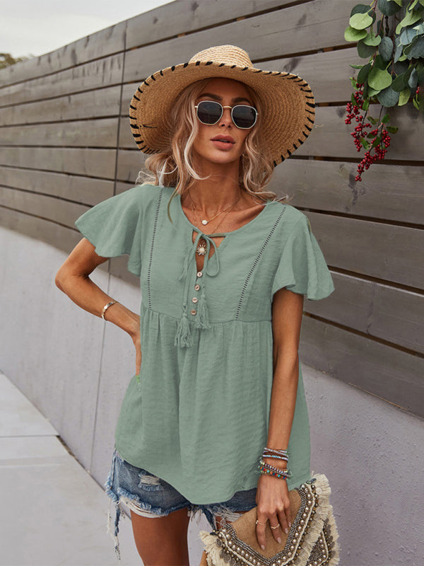 Chemise à manches courtes décontractée tissée pour femme 