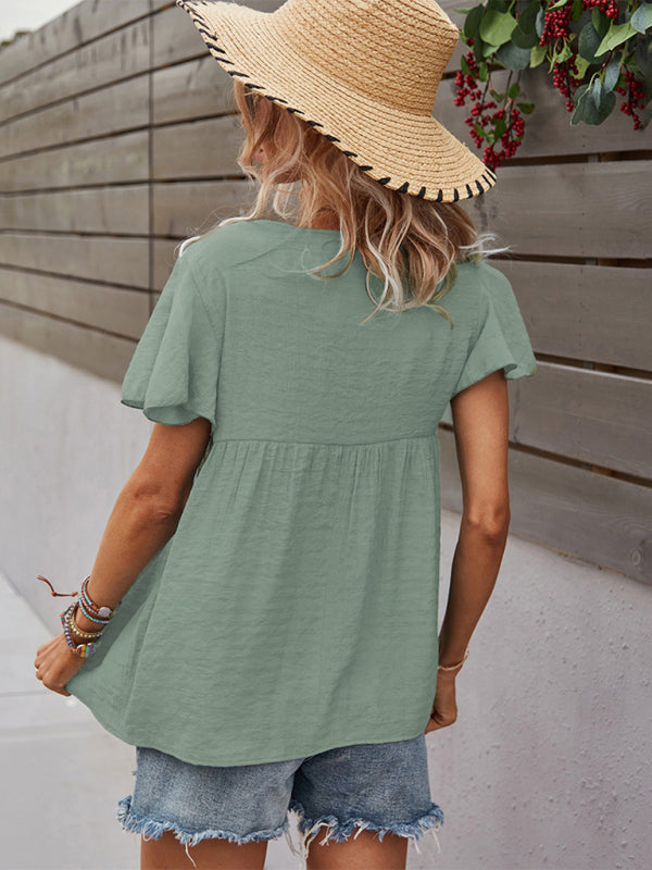 Chemise à manches courtes décontractée tissée pour femme 