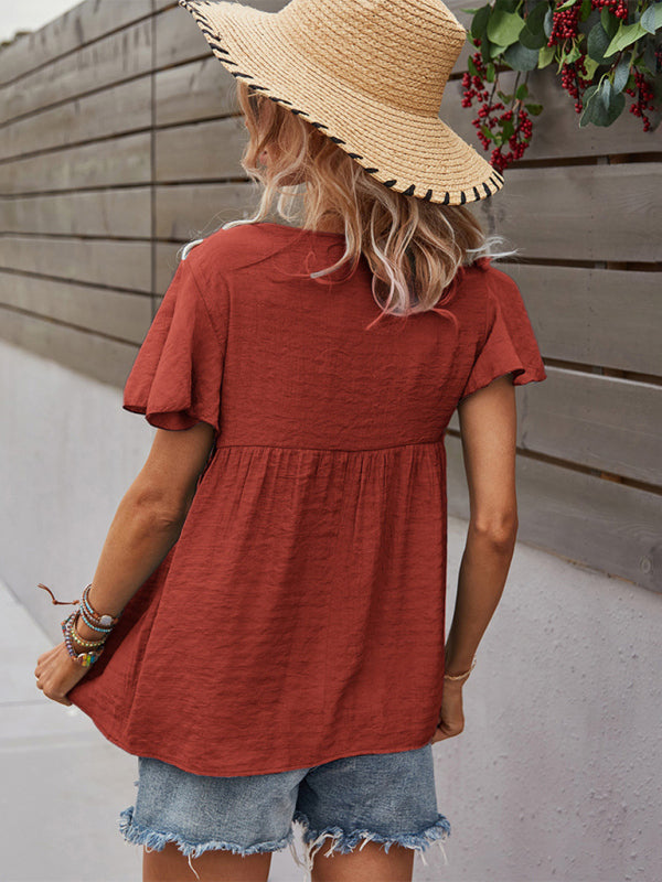 Chemise à manches courtes décontractée tissée pour femme 