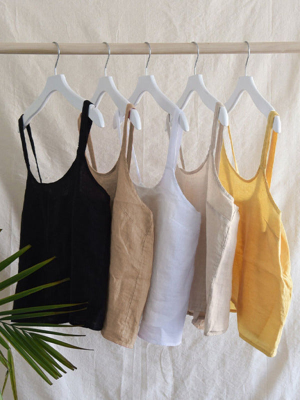 Neues französisches Nischendesign Retro Urlaubs-Freizeit-Leinen-Crop-Top mit offenem Rücken 