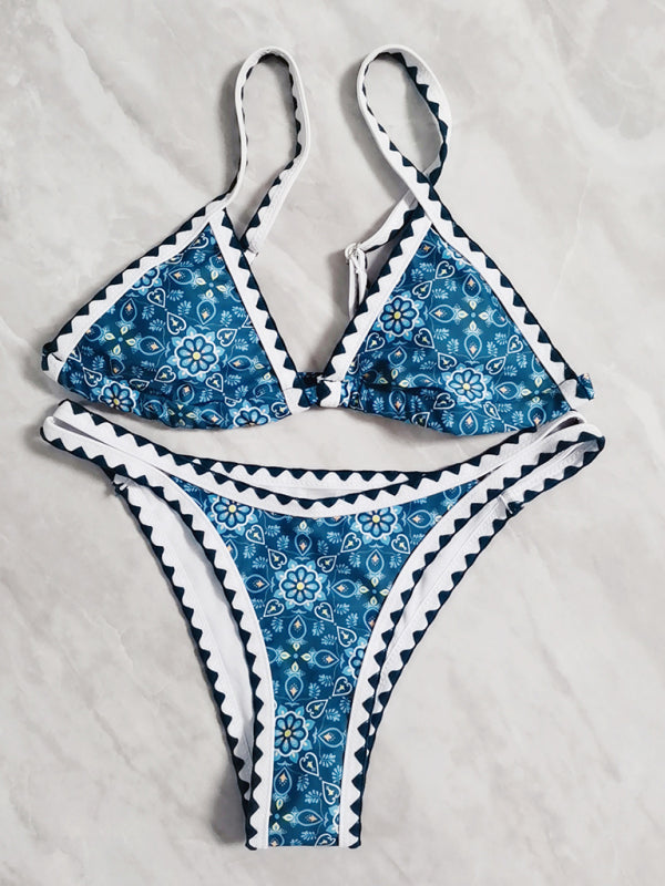 Neuer Bikini-Badeanzug mit geteiltem Bein, digital bedruckt, gehäkelt 